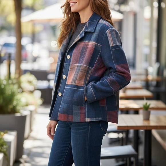 NWT Chartou Plaid Button Front Jacket Size Small Wool Blend Coat SZ SMALL - Picture 2 of 4